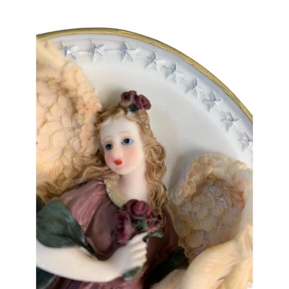 Oval Wall Decor Relief Sculpted 3D Plate Angel Vintage 6" x 8" Roses 7115 - Picture 9 of 9